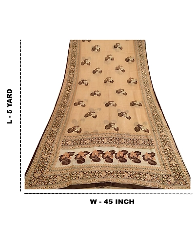 Sanskriti Vintage Sarees Brown From India Printed Pure Silk Sari Craft Fabric, PR-63715-Brown-Pure Silk-8
