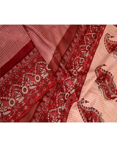 Sanskriti Vintage Sarees Dark Red Human Printed Pure Silk Sari Soft Craft Fabric, PR-63718-Dark Red-Pure Silk-2