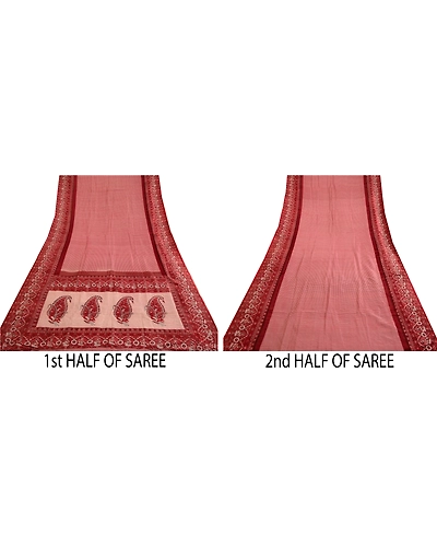Sanskriti Vintage Sarees Dark Red Human Printed Pure Silk Sari Soft Craft Fabric, PR-63718-Dark Red-Pure Silk-5