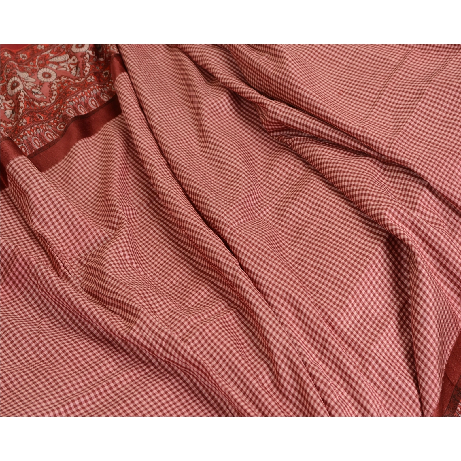 Sanskriti Vintage Sarees Dark Red Human Printed Pure Silk Sari Soft Craft Fabric, PR-63718-Dark Red-Pure Silk-7