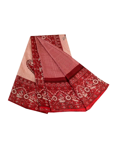Sanskriti Vintage Sarees Dark Red Human Printed Pure Silk Sari Soft Craft Fabric, PR-63718-Dark Red-Pure Silk-8