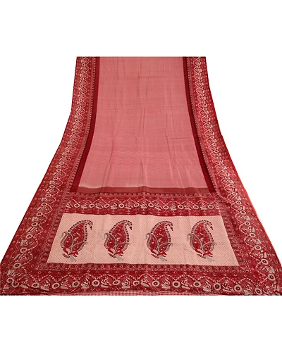 Sanskriti Vintage Sarees Dark Red Human Printed Pure Silk Sari Soft Craft Fabric, PR-63718-Dark Red-Pure Silk-9