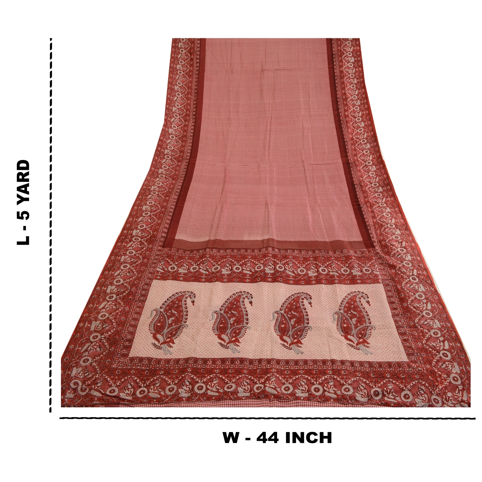 Sanskriti Vintage Sarees Dark Red Human Printed Pure Silk Sari Soft Craft Fabric, PR-63718-Dark Red-Pure Silk-10