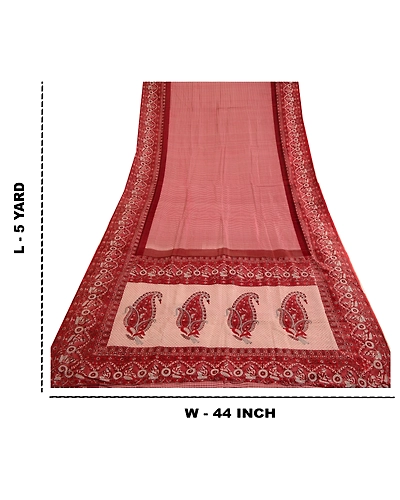 Sanskriti Vintage Sarees Dark Red Human Printed Pure Silk Sari Soft Craft Fabric, PR-63718-Dark Red-Pure Silk-10