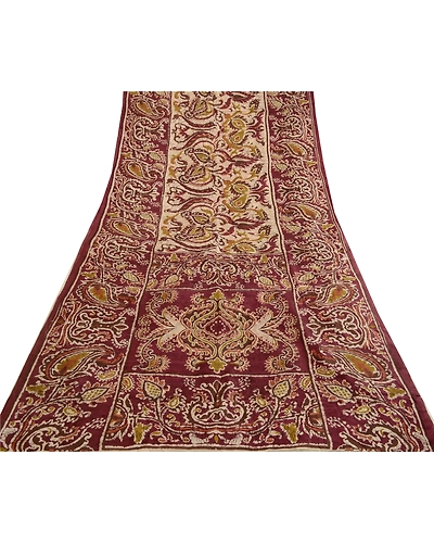 Sanskriti Vintage Sarees Purple From India Printed Pure Silk Sari Craft Fabric, PR-63721-Purple-Pure Silk-8