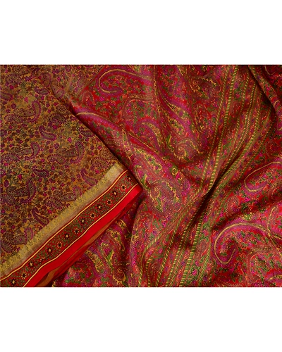 Sanskriti Vintage Sarees Yellow Indian Printed Pure Silk Sari 5Yd Craft Fabric, PR-63731-Yellow-Pure Silk-1
