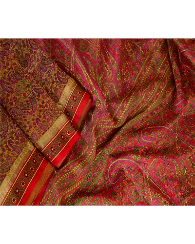Sanskriti Vintage Sarees Yellow Indian Printed Pure Silk Sari 5Yd Craft Fabric, PR-63731-Yellow-Pure Silk-2