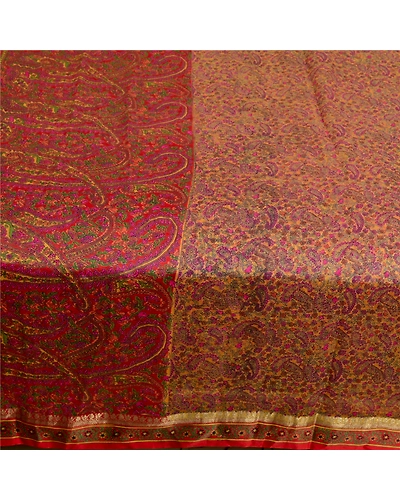 Sanskriti Vintage Sarees Yellow Indian Printed Pure Silk Sari 5Yd Craft Fabric, PR-63731-Yellow-Pure Silk-3