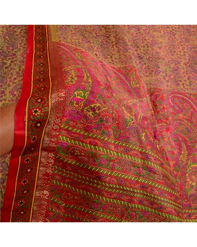 Sanskriti Vintage Sarees Yellow Indian Printed Pure Silk Sari 5Yd Craft Fabric, PR-63731-Yellow-Pure Silk-5