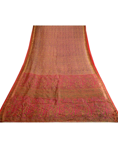 Sanskriti Vintage Sarees Yellow Indian Printed Pure Silk Sari 5Yd Craft Fabric, PR-63731-Yellow-Pure Silk-7
