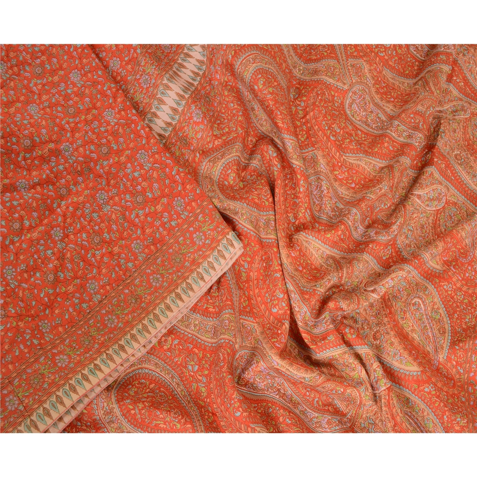 Sanskriti Vintage Sarees From India Red Printed Pure Silk Sari 5Yd Craft Fabric, PR-63734-Red-Pure Silk-1