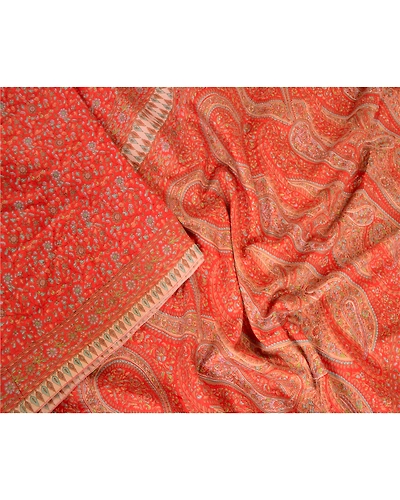 Sanskriti Vintage Sarees From India Red Printed Pure Silk Sari 5Yd Craft Fabric, PR-63734-Red-Pure Silk-1