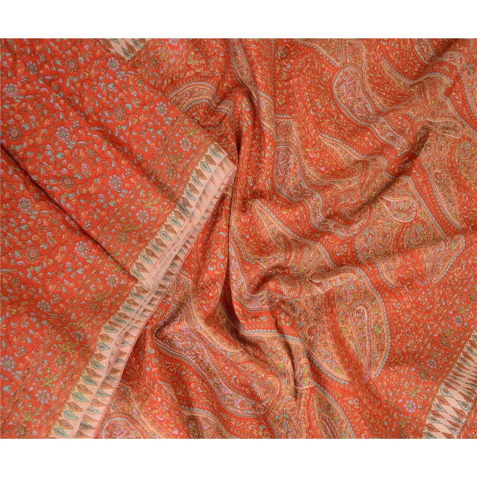 Sanskriti Vintage Sarees From India Red Printed Pure Silk Sari 5Yd Craft Fabric, PR-63734-Red-Pure Silk-2