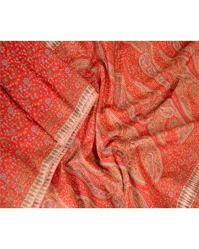 Sanskriti Vintage Sarees From India Red Printed Pure Silk Sari 5Yd Craft Fabric, PR-63734-Red-Pure Silk-2