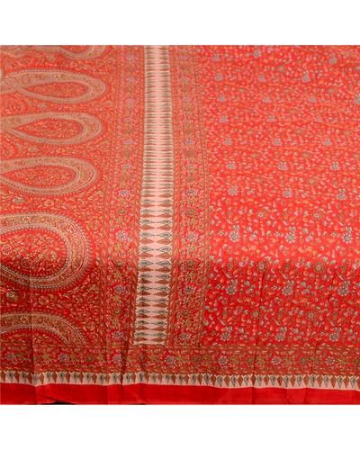 Sanskriti Vintage Sarees From India Red Printed Pure Silk Sari 5Yd Craft Fabric, PR-63734-Red-Pure Silk-3