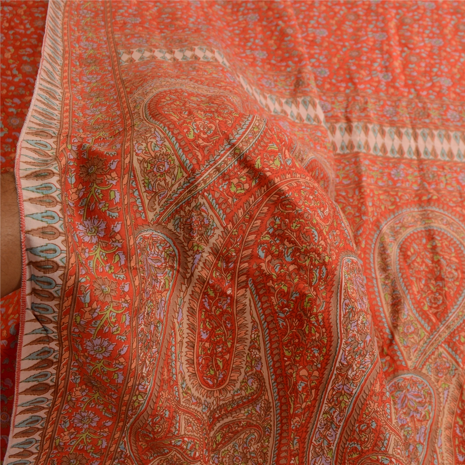 Sanskriti Vintage Sarees From India Red Printed Pure Silk Sari 5Yd Craft Fabric, PR-63734-Red-Pure Silk-5