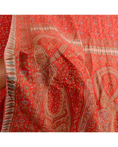 Sanskriti Vintage Sarees From India Red Printed Pure Silk Sari 5Yd Craft Fabric, PR-63734-Red-Pure Silk-5