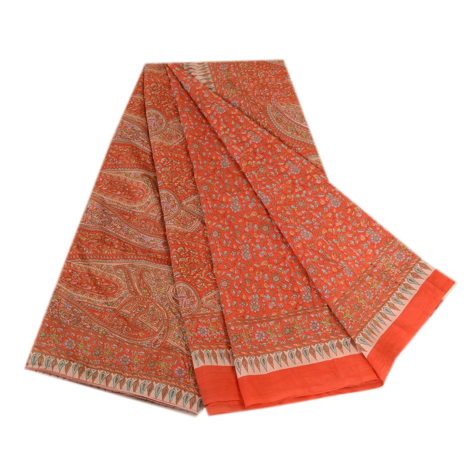 Sanskriti Vintage Sarees From India Red Printed Pure Silk Sari 5Yd Craft Fabric, PR-63734-Red-Pure Silk-6