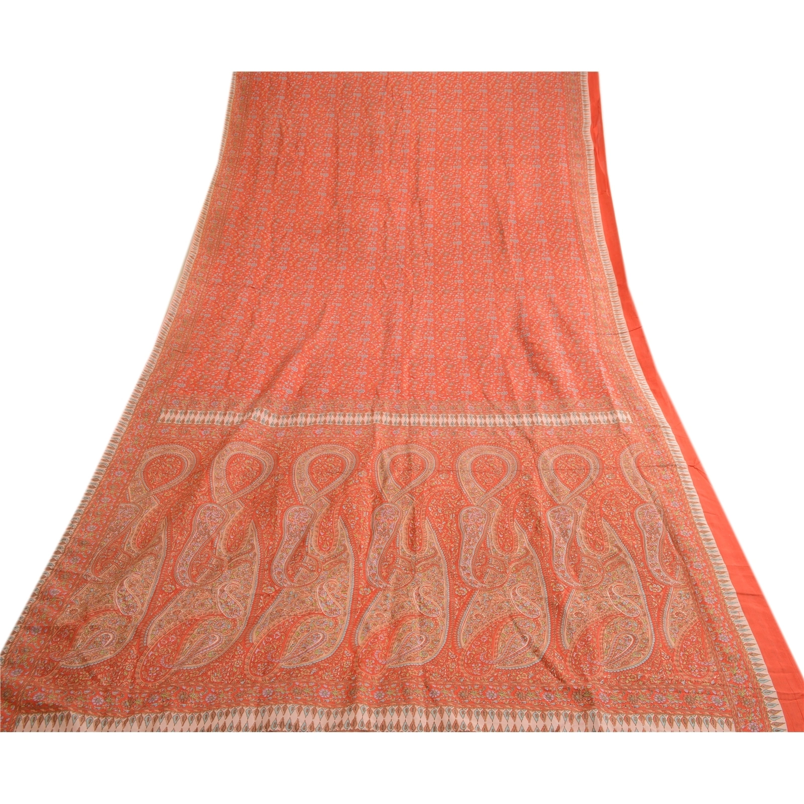 Sanskriti Vintage Sarees From India Red Printed Pure Silk Sari 5Yd Craft Fabric, PR-63734-Red-Pure Silk-7