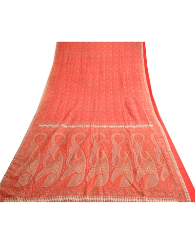 Sanskriti Vintage Sarees From India Red Printed Pure Silk Sari 5Yd Craft Fabric, PR-63734-Red-Pure Silk-7