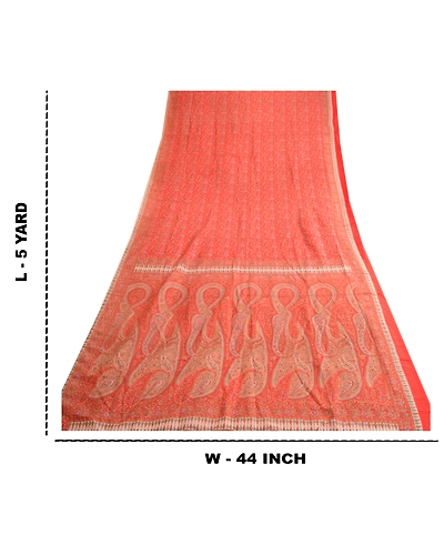 Sanskriti Vintage Sarees From India Red Printed Pure Silk Sari 5Yd Craft Fabric, PR-63734-Red-Pure Silk-8