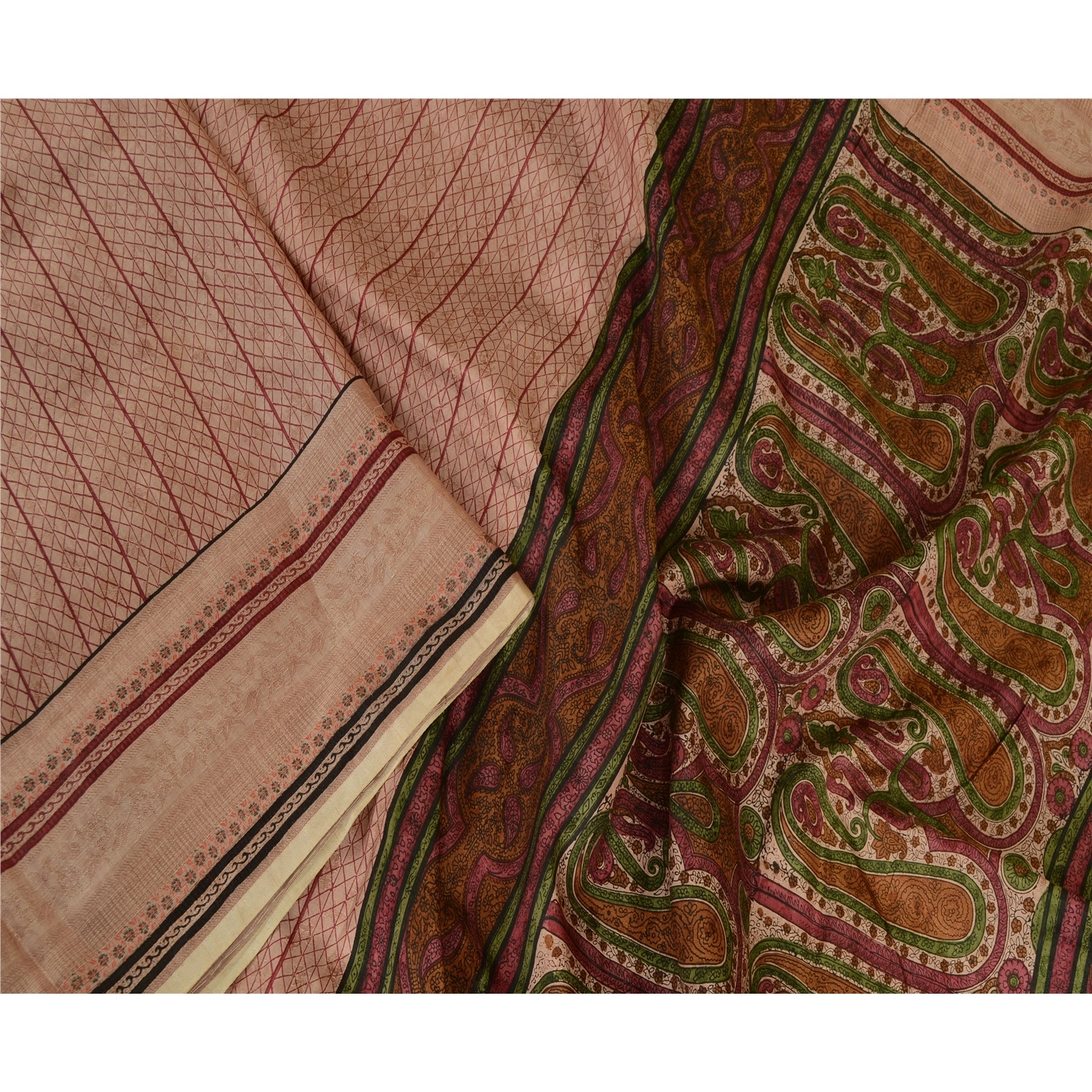 Sanskriti Vintage Sarees Light Pink Pure Silk Printed Sari Floral Craft Fabric, PR-63735-Light Pink-Pure Silk-1