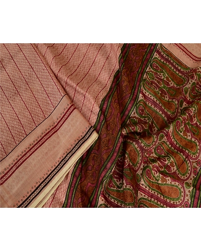 Sanskriti Vintage Sarees Light Pink Pure Silk Printed Sari Floral Craft Fabric, PR-63735-Light Pink-Pure Silk-1