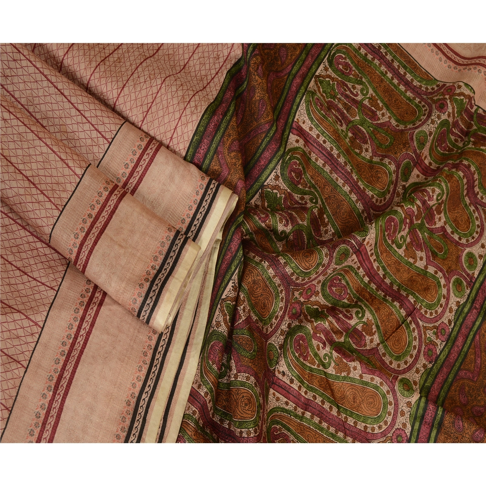 Sanskriti Vintage Sarees Light Pink Pure Silk Printed Sari Floral Craft Fabric, PR-63735-Light Pink-Pure Silk-2