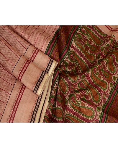 Sanskriti Vintage Sarees Light Pink Pure Silk Printed Sari Floral Craft Fabric, PR-63735-Light Pink-Pure Silk-2