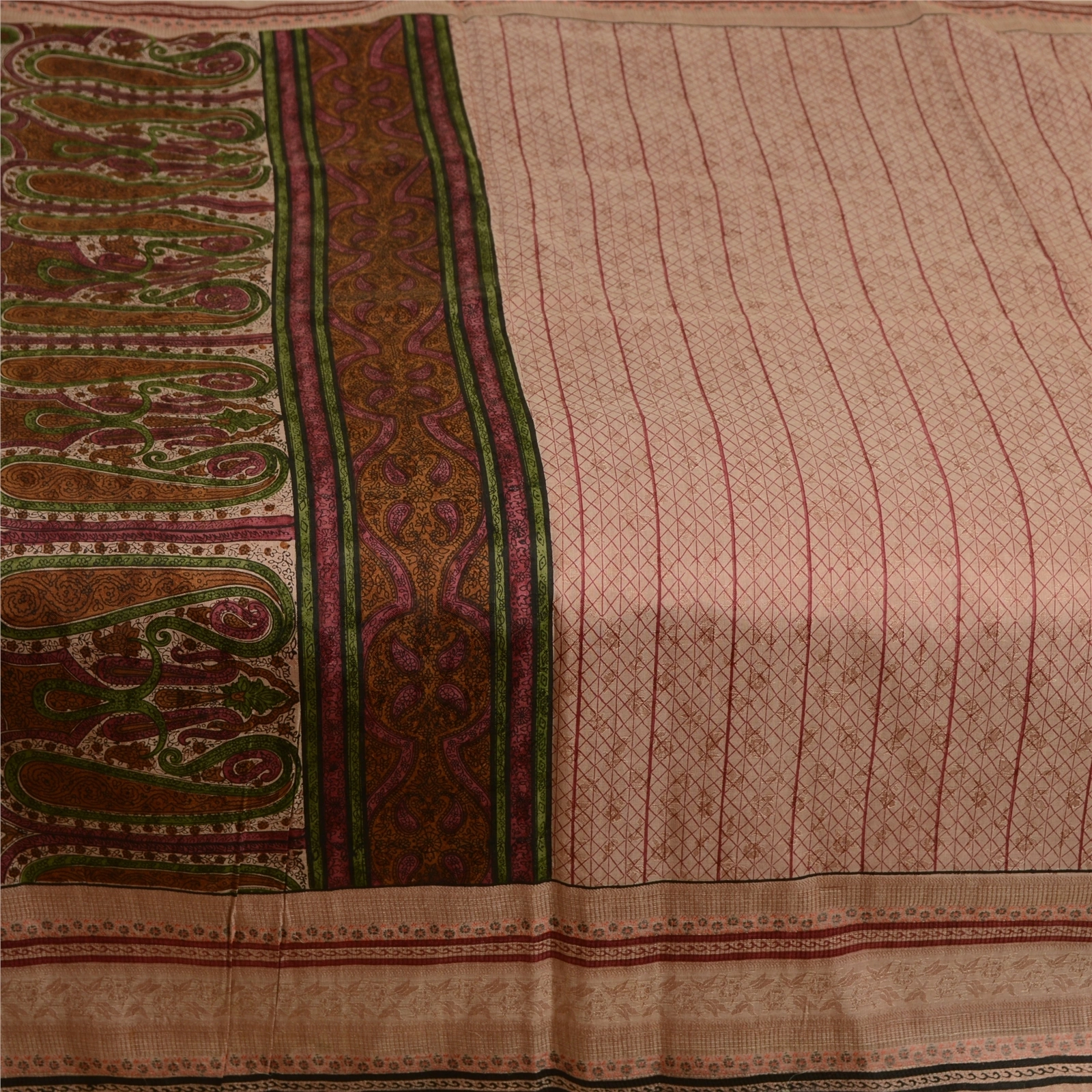 Sanskriti Vintage Sarees Light Pink Pure Silk Printed Sari Floral Craft Fabric, PR-63735-Light Pink-Pure Silk-3