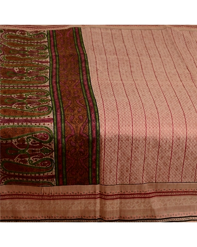 Sanskriti Vintage Sarees Light Pink Pure Silk Printed Sari Floral Craft Fabric, PR-63735-Light Pink-Pure Silk-3