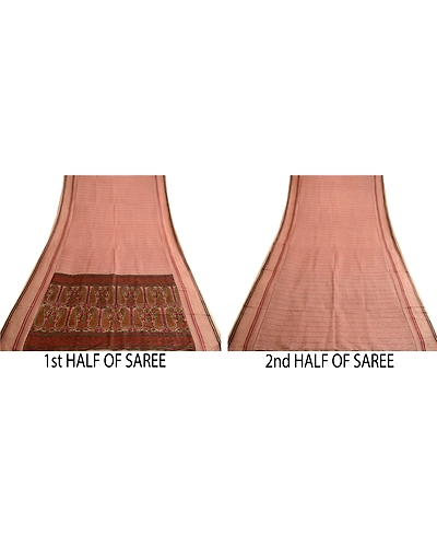 Sanskriti Vintage Sarees Light Pink Pure Silk Printed Sari Floral Craft Fabric, PR-63735-Light Pink-Pure Silk-4