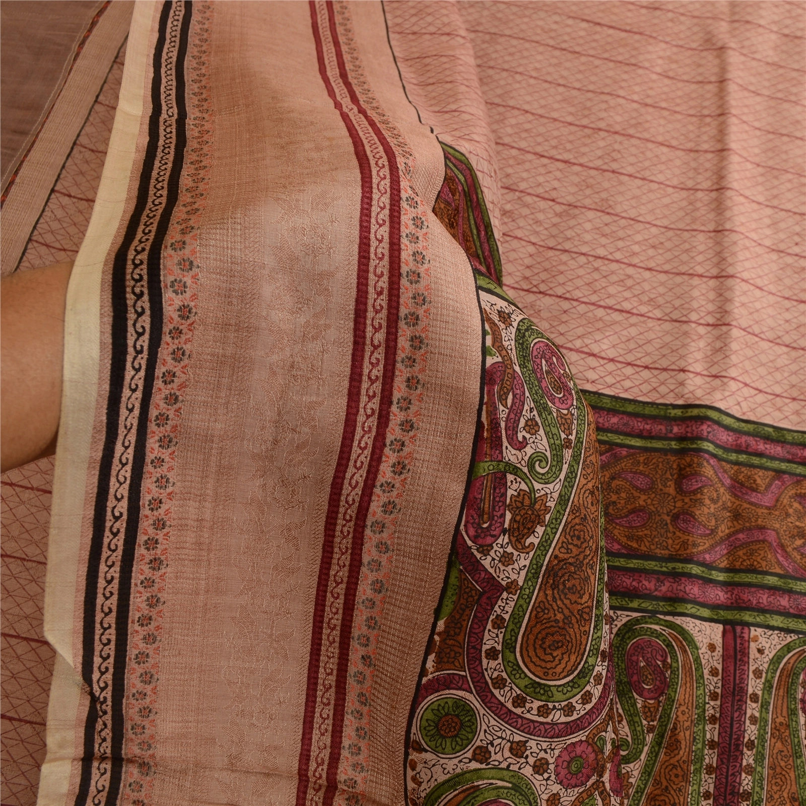 Sanskriti Vintage Sarees Light Pink Pure Silk Printed Sari Floral Craft Fabric, PR-63735-Light Pink-Pure Silk-5