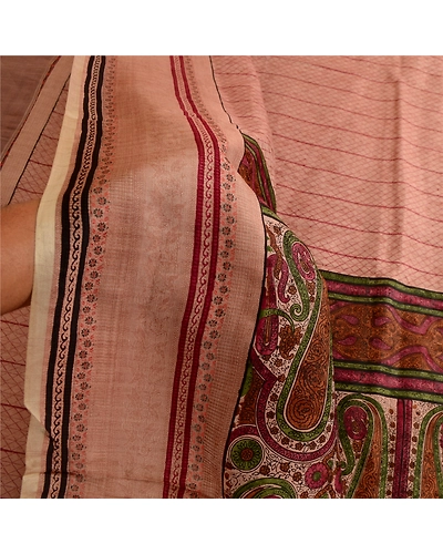 Sanskriti Vintage Sarees Light Pink Pure Silk Printed Sari Floral Craft Fabric, PR-63735-Light Pink-Pure Silk-5