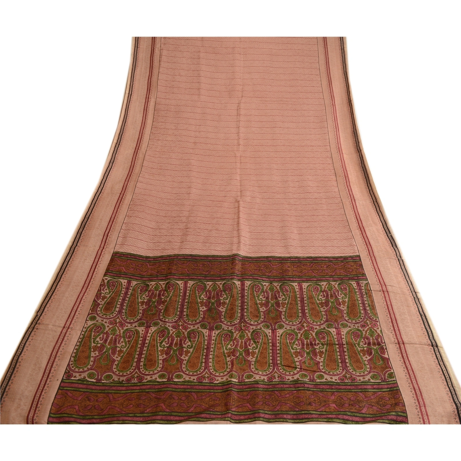 Sanskriti Vintage Sarees Light Pink Pure Silk Printed Sari Floral Craft Fabric, PR-63735-Light Pink-Pure Silk-7