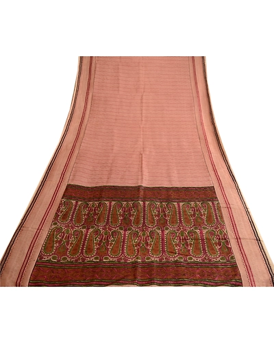 Sanskriti Vintage Sarees Light Pink Pure Silk Printed Sari Floral Craft Fabric, PR-63735-Light Pink-Pure Silk-7