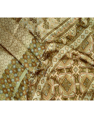 Sanskriti Vintage Sarees Ivory Indian Pure Silk Printed Sari Floral Craft Fabric, PR-63745-Ivory-Pure Silk-2
