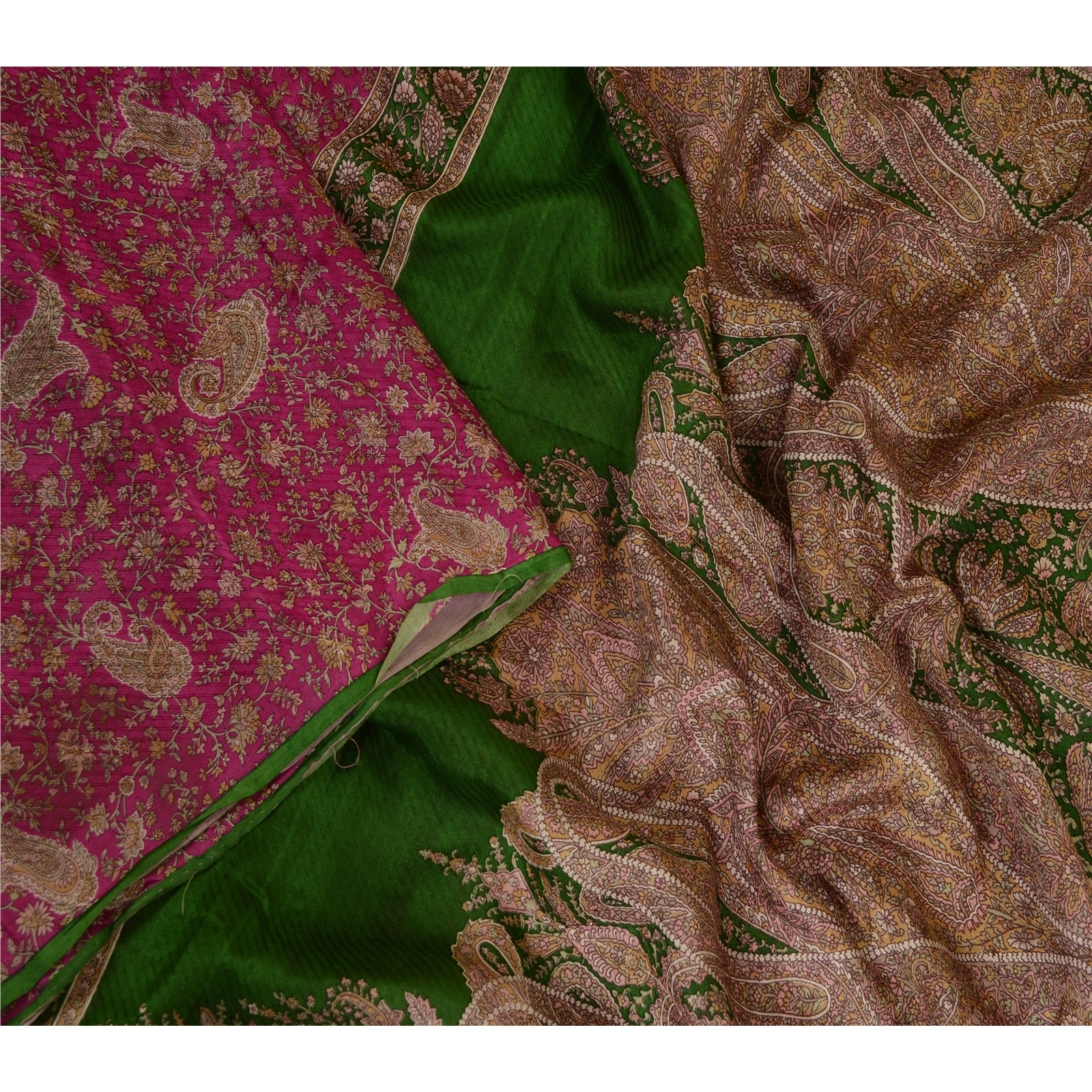 Sanskriti Vintage Sarees Pink Pure Silk Printed Sari Floral Soft Craft Fabric, PR-63752-Pink-Pure Silk-1