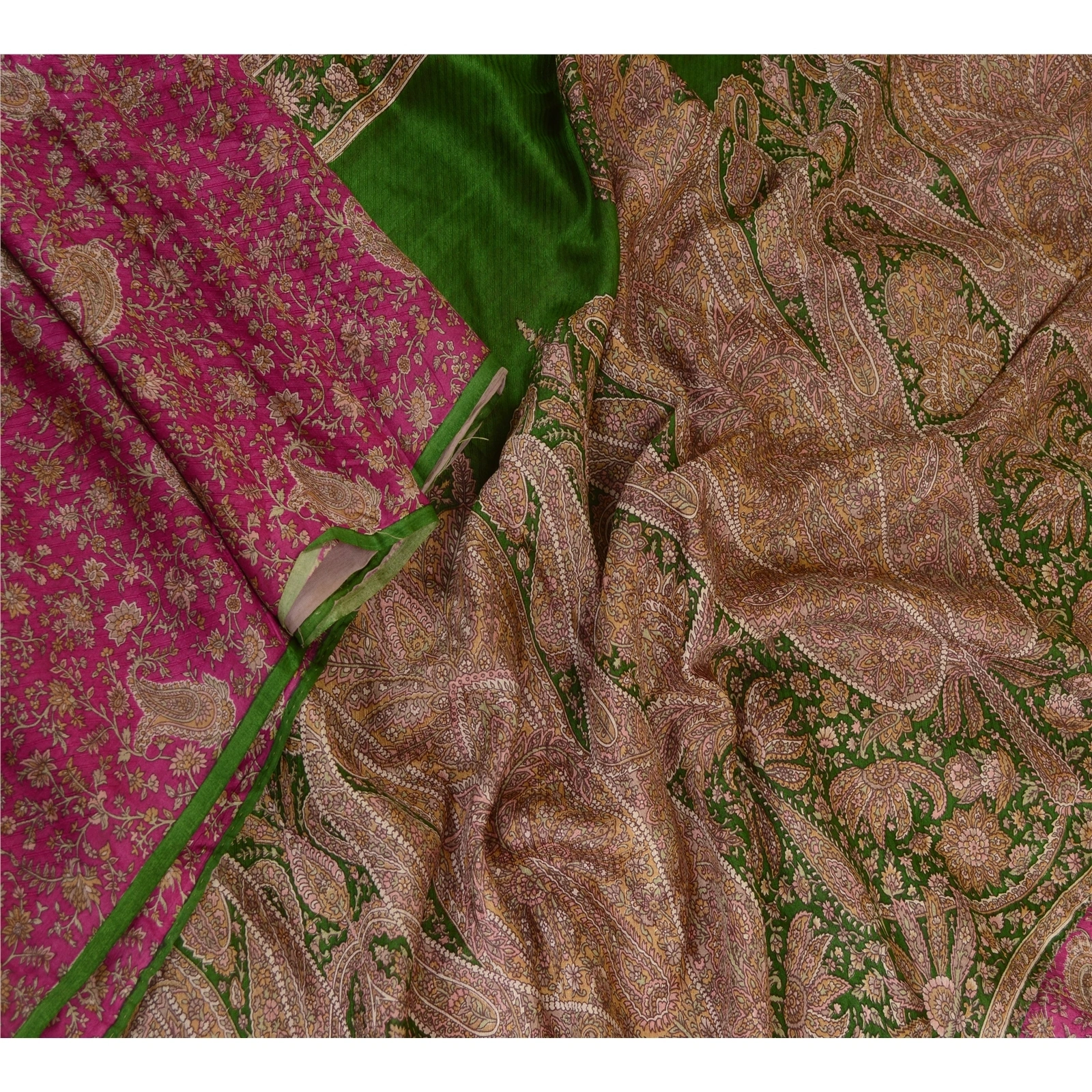 Sanskriti Vintage Sarees Pink Pure Silk Printed Sari Floral Soft Craft Fabric, PR-63752-Pink-Pure Silk-2