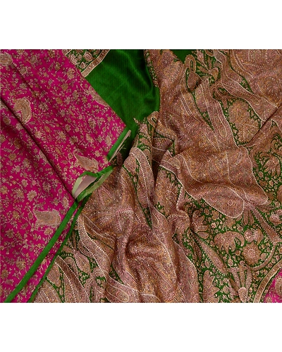Sanskriti Vintage Sarees Pink Pure Silk Printed Sari Floral Soft Craft Fabric, PR-63752-Pink-Pure Silk-2