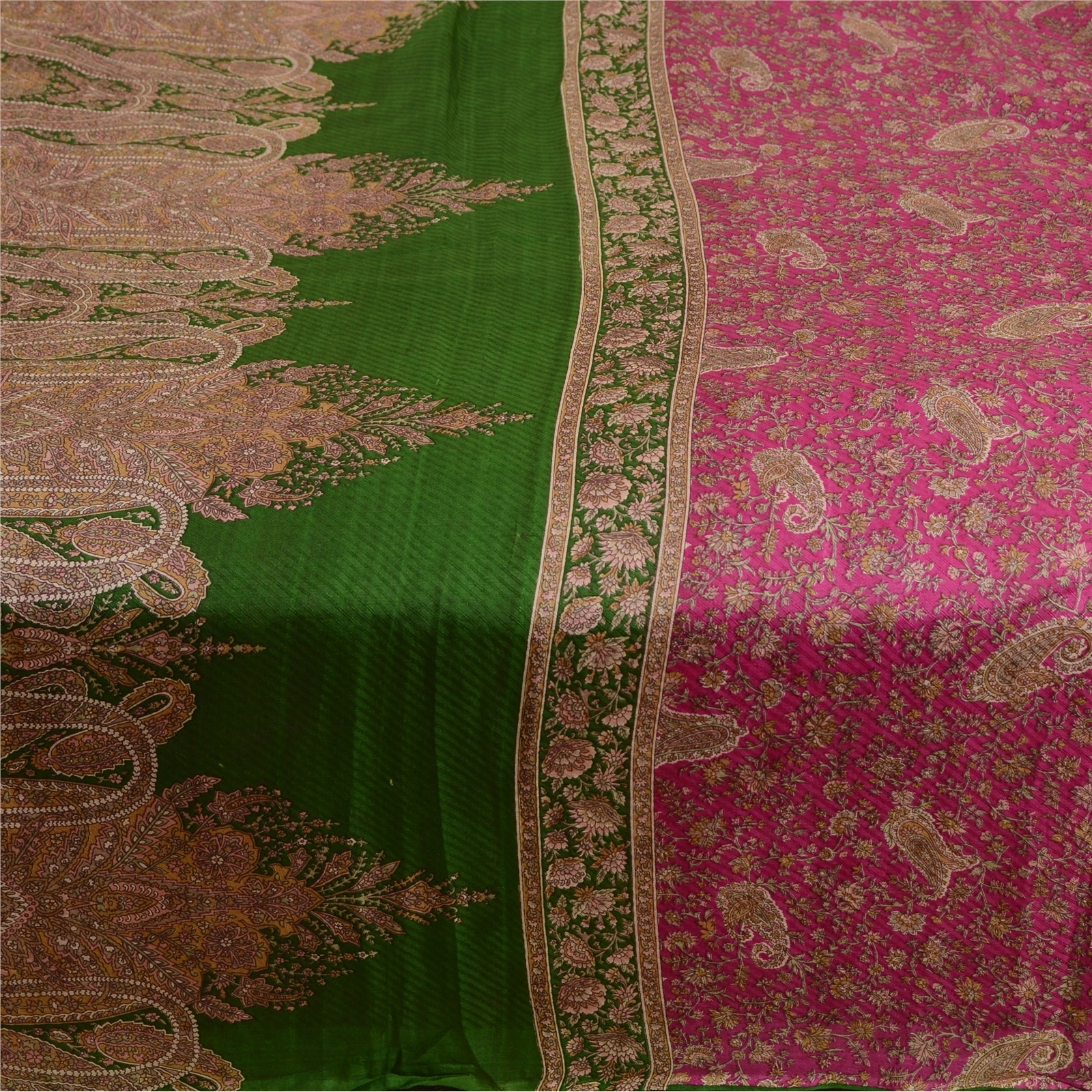 Sanskriti Vintage Sarees Pink Pure Silk Printed Sari Floral Soft Craft Fabric, PR-63752-Pink-Pure Silk-3