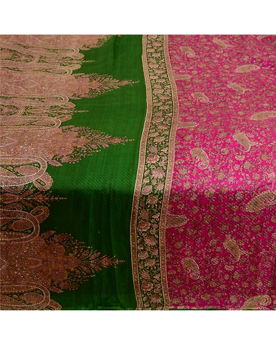 Sanskriti Vintage Sarees Pink Pure Silk Printed Sari Floral Soft Craft Fabric, PR-63752-Pink-Pure Silk-3
