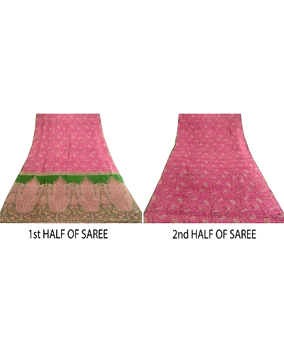 Sanskriti Vintage Sarees Pink Pure Silk Printed Sari Floral Soft Craft Fabric, PR-63752-Pink-Pure Silk-4