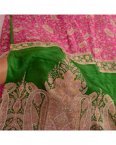Sanskriti Vintage Sarees Pink Pure Silk Printed Sari Floral Soft Craft Fabric, PR-63752-Pink-Pure Silk-5