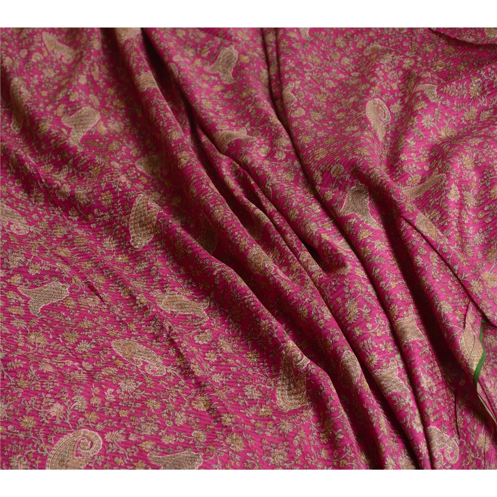 Sanskriti Vintage Sarees Pink Pure Silk Printed Sari Floral Soft Craft Fabric, PR-63752-Pink-Pure Silk-6