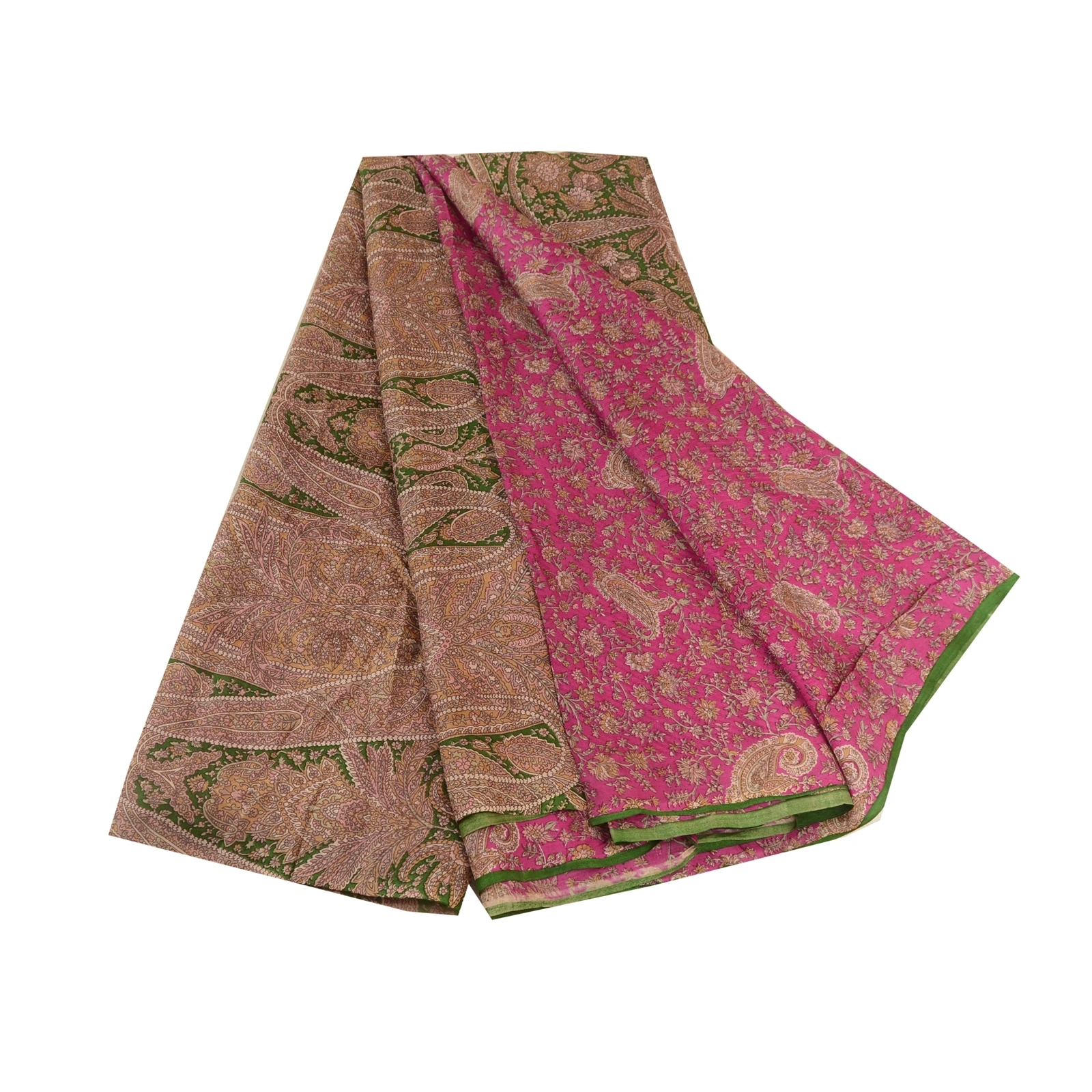 Sanskriti Vintage Sarees Pink Pure Silk Printed Sari Floral Soft Craft Fabric, PR-63752-Pink-Pure Silk-7