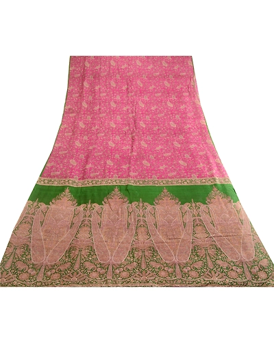 Sanskriti Vintage Sarees Pink Pure Silk Printed Sari Floral Soft Craft Fabric, PR-63752-Pink-Pure Silk-8