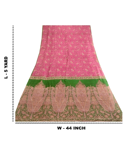 Sanskriti Vintage Sarees Pink Pure Silk Printed Sari Floral Soft Craft Fabric, PR-63752-Pink-Pure Silk-9