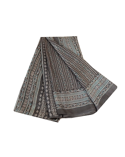 Sanskriti Vintage Sarees Block Printed Gray Pure Silk Sari 5Yd Soft Craft Fabric, PR-63753-Gray-Pure Silk-6