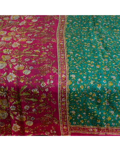 Sanskriti Vintage Sarees Indian Green Printed Pure Silk Sari 5Yd Craft Fabric, PR-63757-Green-Pure Silk-3